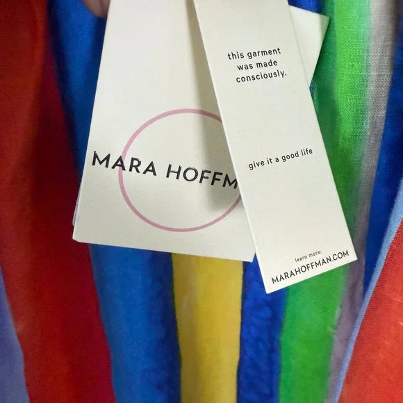 Mara Hoffman Striped Maxi Dress Tie Front Linen Blue Yellow Red Green Size 4 - Picture 5 of 9